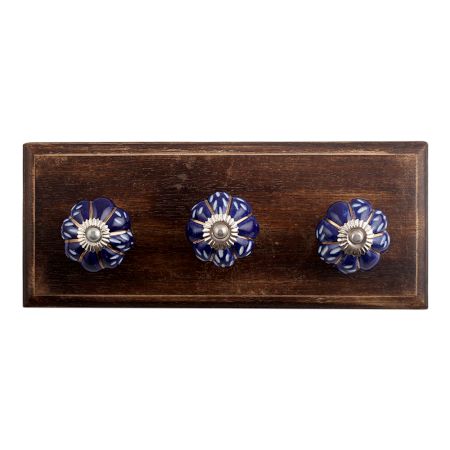 Royal Blue Engraved Melon Ceramic Wooden Hooks